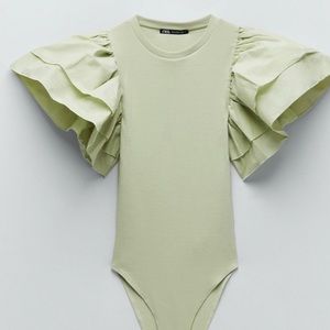 Zara Green Ruffle Sleeve Bodysuit